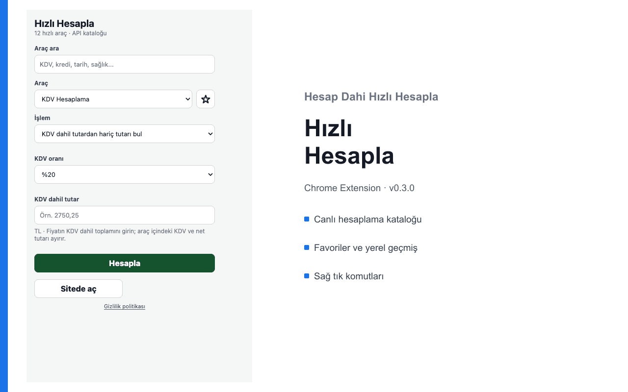 Hızlı Hesapla ekran görüntüsü